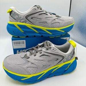NWT Hoka One One Clifton L Suede in Lunar Rock / Diva Blue UNISEX Shoes Leather